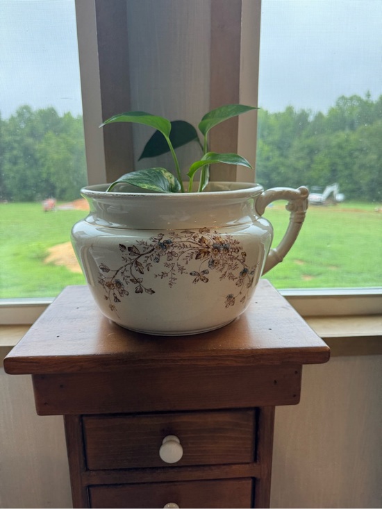 Other - Antique Floral Ceramic Chamber Pot Planter - Cream